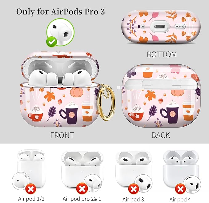 Case for AirPod Pro 3 Shock-Proof Protective Hard Case with Golden Keychain Compatible with Apple Airpods Pro 3rd Generation 2025 (Cute Coffee Cup)