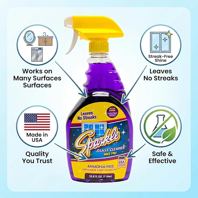 Sparkle Glass Cleaner Refill 1 Gallon (128 Fl Oz) – Ammonia-Free Heavy Duty Streak-Free Formula for Windows, Mirrors & Glass (Pack of 3)