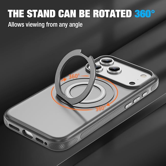 for iPhone 17 Pro Case [Compatible with Magsafe] [15 FT Military Grade Drop Protection] with Screen Protector & Lens Protector,Shockproof Kickstand Phone Case for iPhone 17 Pro (Gray)
