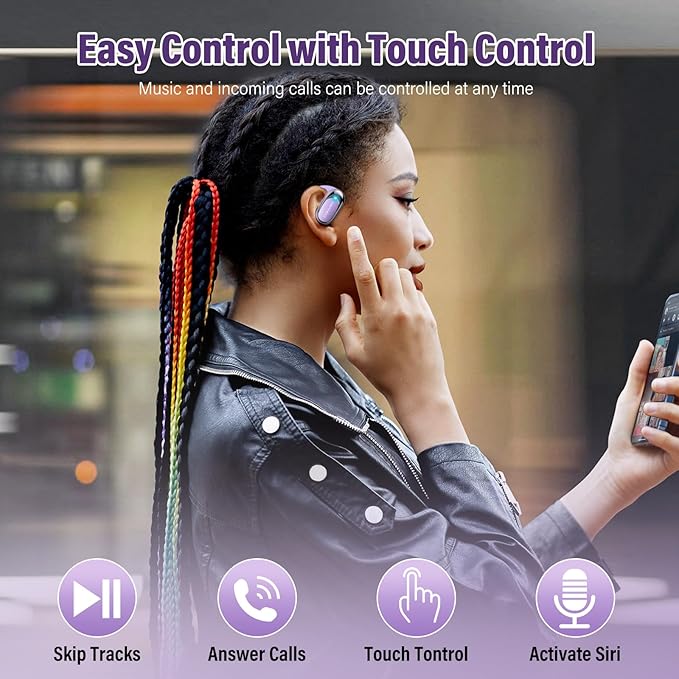 Open Ear Headphones, Wireless Bluetooth 5.4 Earbuds with Big Earhooks, Ultra-Comfort Open Ear Earbuds, 58 Hours HD Stereo Sound Over Ear Earphones, IP7 Waterproof Headset for Workouts, Deep Purple