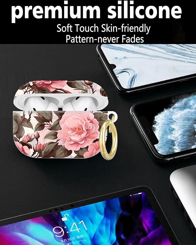 Compatible with AirPod Pro 2nd/1st Generation Case Cover with Key Chain,Full Protective Shockproof Wireless Headphone Case for Airpod Pro 2023/2022/2019(Pink Penoy)
