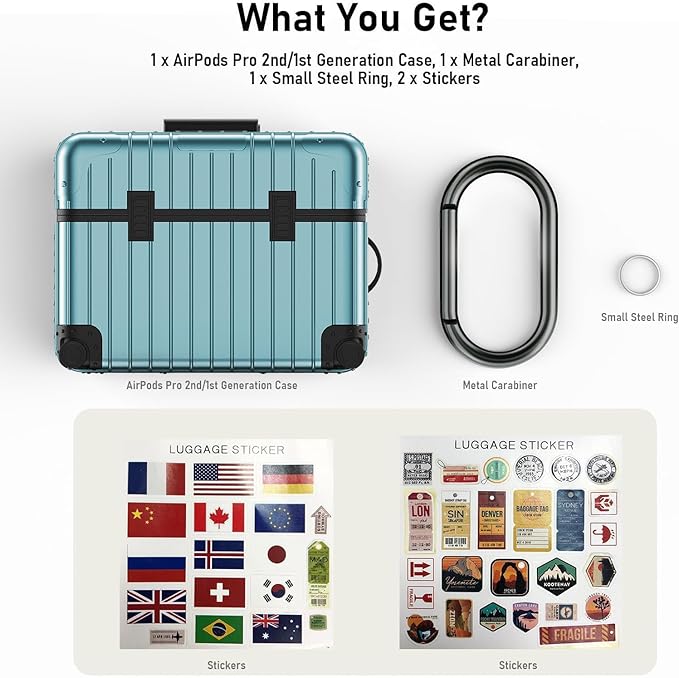 KOREDA Compatible with AirPods Pro 2nd/1st Generation Case Cover, Cute Funny Suitcase Design Case for Airpods Pro 2nd/1st Gen, Fashion Protective Hard Case for Women Men with Keychain
