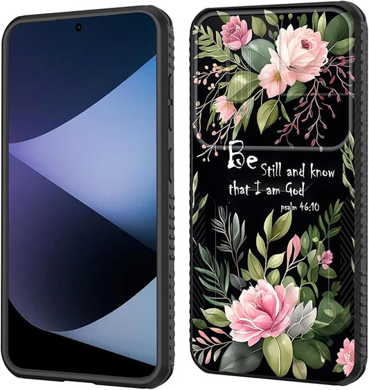 for Galaxy S25 FE Case Built in Slide Camera Lens Cover,Heavy Duty Shockproof Protection Dual Layer Case for Samsung Galaxy S25 FE 6.7" 2025,Flower Bible Verse Psalm 46:10