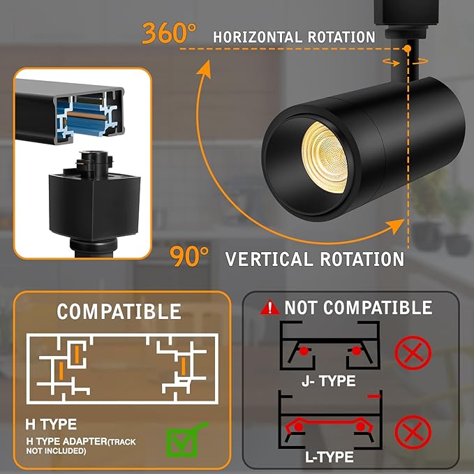 【2025 Upgraded】9-Color Zoomable 25W LED Track Lighting Heads H Type Track Light Heads Remote Control Dimmable Bright Ceiling Spotlight, 2700K/3000K/4000K/5000K/6500K, 15°-60° 2200lm Black 3 Pack