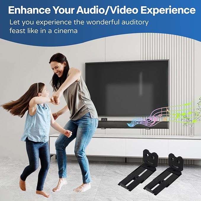 Soundbar Wall Mount Bracket - Universal Speaker Mounting for Samsung, Sony, LG, Vizio, Bose, JBL and More, Sound Bar Mounts for Living Room, Bedroom, Depth Adjustable 3.1”-5.1”, Hold up to 55 lbs