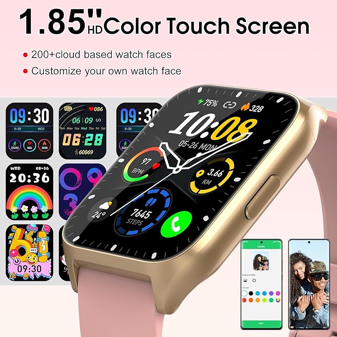 Smart Watch for Women, 1.85" HD Smartwatch (Answer/Make Call), 2025 Fitness Activity Tracker, 110+ Sport Modes/Heart Rate/Sleep Monitor/Pedometer, IP68 Waterproof Fitness Watch for Android iOS, Pink