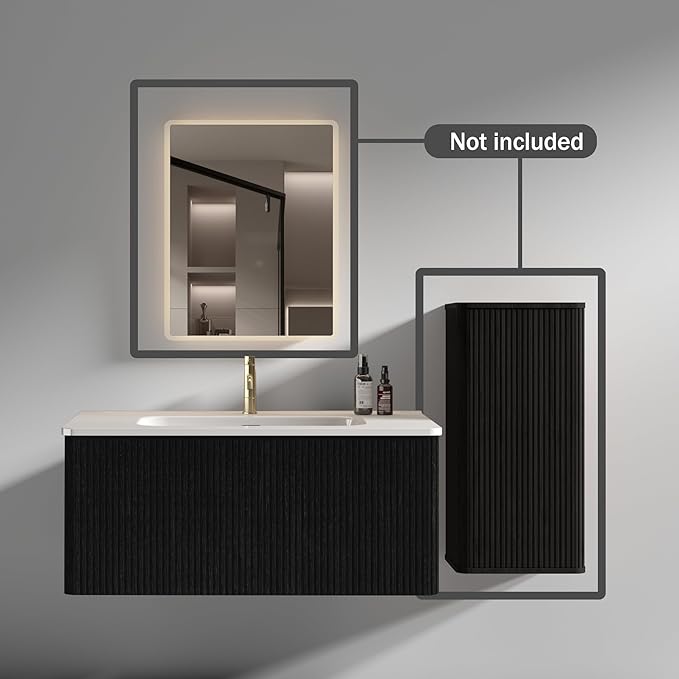 Wall Mounted Floating Bathroom Vanity with Sink Large Storage Modern Design One-Piece Sink Basin Minimalist Cabinet Built-in Overflow for Contemporary Bathrooms
