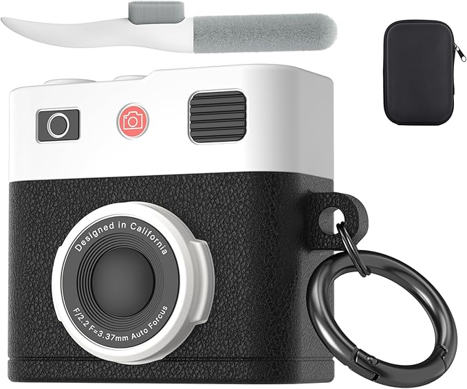 Valkit Compatible Airpods 4 Case with Cleaner Kit, Cute 3D Camera Design Air pod 4 Cover with Keychain Shockproof Protective Soft Silicone Case for Airpods 4 Gen for Men Women(Black)