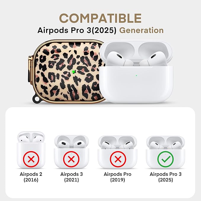 Maxjoy for AirPods Pro 3rd Generation Case with Lock, Lock AirPods Pro 3 Case Protective Hard Cute AirPod Pro 3 Cover for Women Men with Keychain for Airpod Pro 3rd Gen Cover 2025, Leopard