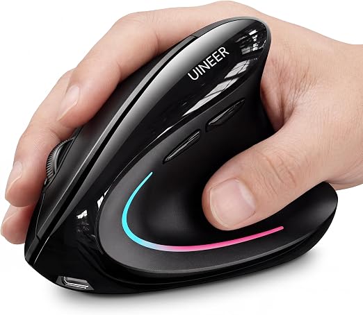 Uineer Vertical Ergonomic Mouse, Wireless Bluetooth Mouse, 3-Device