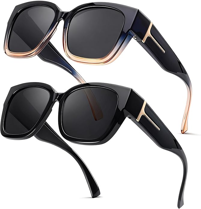 LVIOE 2 Pack Polarized Fit Over Sunglasses for Women Men Oversized Square Over Glasses Sunglasses with UV Protection LS7511