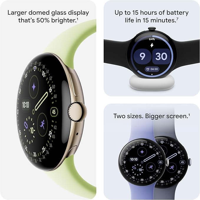 Google Pixel Watch 4 (41mm) - Android Smartwatch - Heart Rate and Sleep Tracking - 30-Hour Battery - Fitness Tracking - Google AI - Polished Silver Aluminum Case - Iris Active Band - LTE (2025 Model)