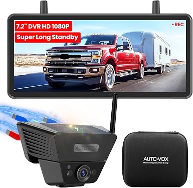 AUTO VOX Wireless Backup Camera Solar Magnetic, 7.2" DVR 1080P Monitor