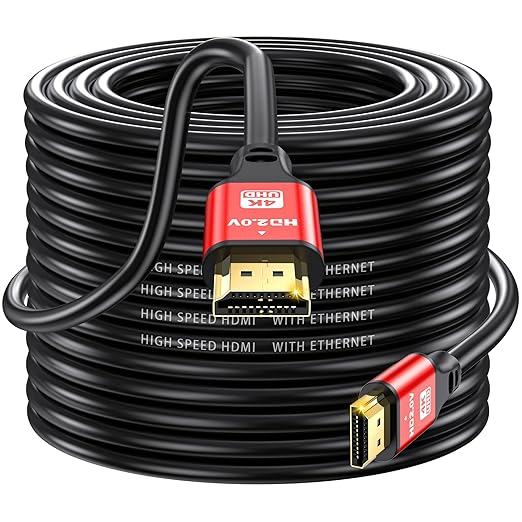HDMI Cable 100ft, 4K@60Hz, 18Gbps High Speed HDMI 2.0 Cord, Ultra HD,Ethernet Audio Return,Video 4K,1080p,3D,Arc, HDR Compatible with Xbox,PS5/PS4,HDTV,Laptop ect(Red)