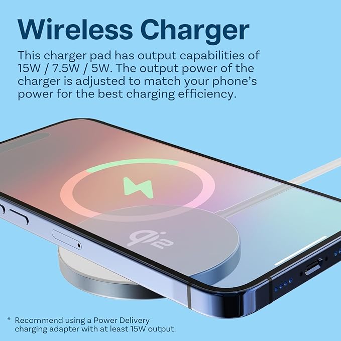 Qi2 Wireless Charger 15W – Magnetic Fast Charging Pad for iPhone, Samsung & AirPods