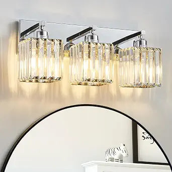 Modern Bathroom Vanity Light 3-Lights Modern Chrome Crystal Bathroom Light Fixtures Over Mirror Chrome Vanity Lighting Crystal Wall Sconce