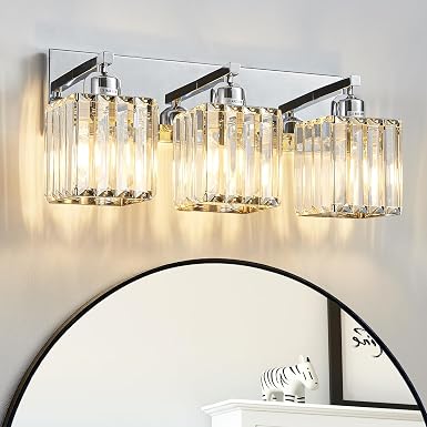 Modern Bathroom Vanity Light 3-Lights Modern Chrome Crystal Bathroom Light Fixtures Over Mirror Chrome Vanity Lighting Crystal Wall Sconce