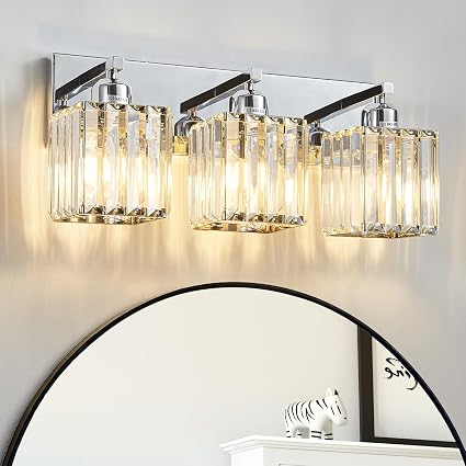 Modern Bathroom Vanity Light 3-Lights Modern Chrome Crystal Bathroom Light Fixtures Over Mirror Chrome Vanity Lighting Crystal Wall Sconce