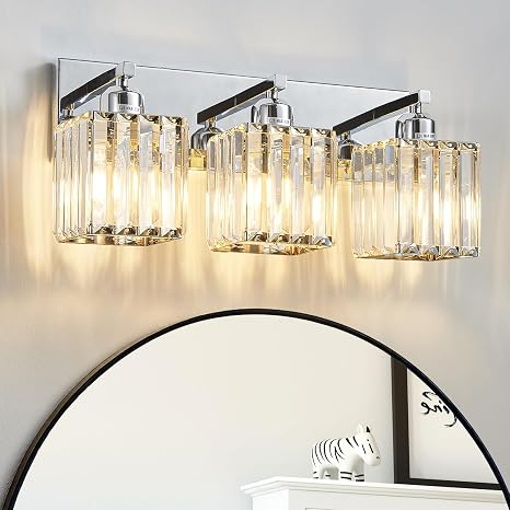 Modern Bathroom Vanity Light 3-Lights Modern Chrome Crystal Bathroom Light Fixtures Over Mirror Chrome Vanity Lighting Crystal Wall Sconce