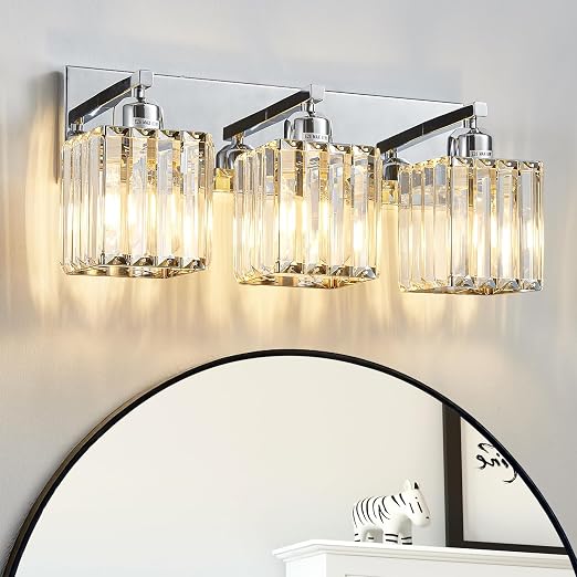 Modern Bathroom Vanity Light 3-Lights Modern Chrome Crystal Bathroom Light Fixtures Over Mirror Chrome Vanity Lighting Crystal Wall Sconce