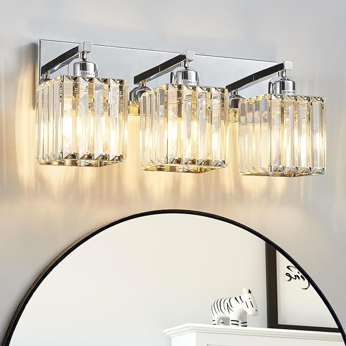 Modern Bathroom Vanity Light 3-Lights Modern Chrome Crystal Bathroom Light Fixtures Over Mirror Chrome Vanity Lighting Crystal Wall Sconce