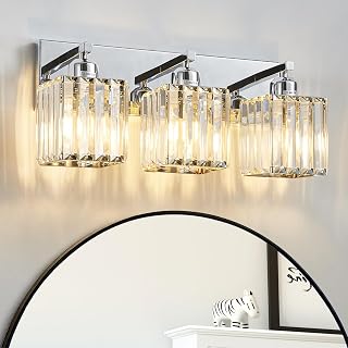 Modern Bathroom Vanity Light 3-Lights Modern Chrome Crystal Bathroom Light Fixtures Over Mirror Chrome Vanity Lighting Crystal Wall Sconce - Image 1