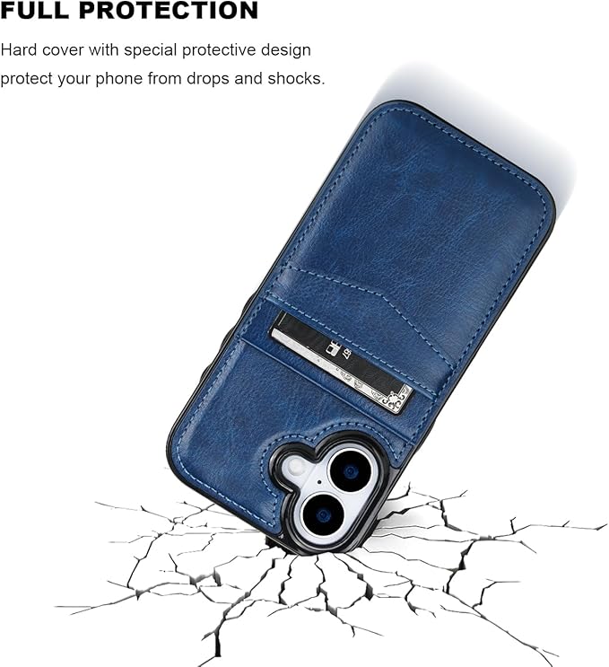 KIHUWEY Compatible with iPhone 17 Case Wallet with Credit Card Holder, Flip Premium Leather Magnetic Clasp Kickstand Heavy Duty Protective Cover for iPhone 17 6.3 Inch (Blue)