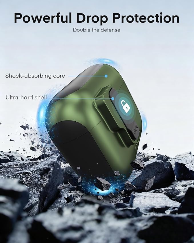 Maxjoy for AirPods Pro 3 Protective Case with Cleaning Kit, Military Hard Case with Lock Shock-Absorbing, Military Green