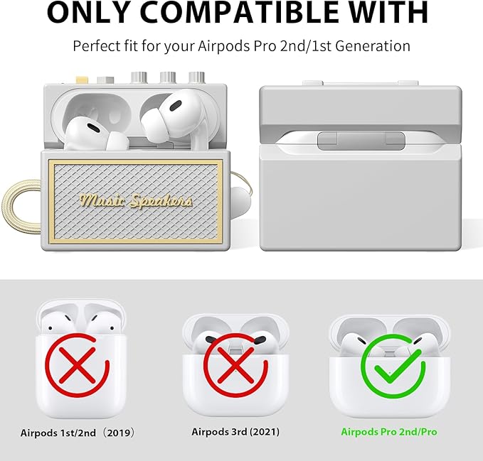 FILOTO AirPods Pro 2nd Generation Case Cover with Cleaner Kit, Airpod pro case Guitar amp Retro Audio Design Soft Silicone Protective Cover for AirPods Pro 2 Case with Lanyard (2023/2022) Off/White