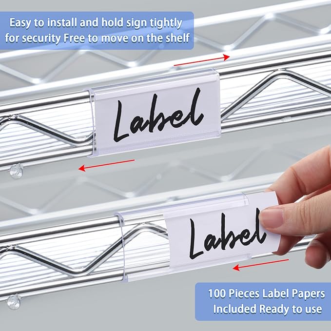 Yulejo 200 Pieces Wire Shelf Label Holders Wire Label Holder Plastic Shelf Tags for Shelving Clips with Paper Inserts, Compatible with 1-1/4 Inch Shelves