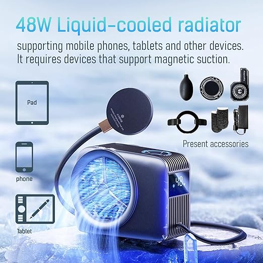 Magnetic Phone Cooler, Phone Cooler Phone, pad Cooler, Phone Radiator with Liquid Cooling,Freeze in 15s, noiseless Cooling,for Phone/Tablet/Pad (Don't Support Wireless Charging)