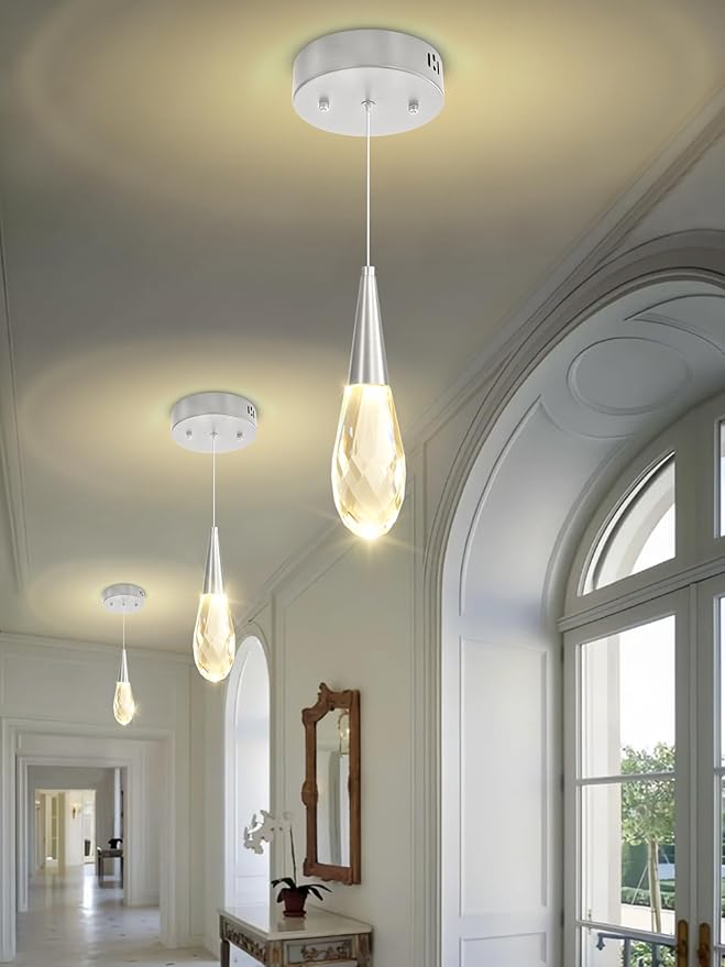 Pendant Light Kitchen Islan Silver Mini Crystal Chandelier Modern Hanging Light Fixture for Dining Room, Living Room,Bedroom, Foyer（3-Pack）