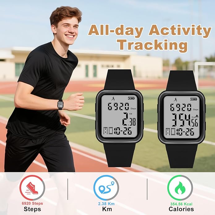 Edillas Digital Watch for Mens Womens, Fitness Tracker with EL Backlight No App/Phone Required, Sport Watch with Step Counter Pedometer Timer Vibration Alarm Clock, Sleep Monitor, Calorie, Distance