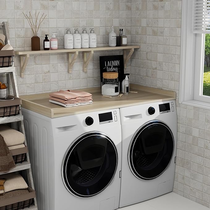 Washer Dryer Countertop, 54" Width * 27.4” Depth Washer and Dryer Covers for The Top for Laundry Room Organization, Washer and Dryer Countertop Shelves, Oak