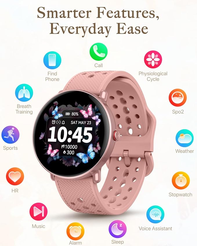 Smart Watch for Women Men, for Android iOS with Sleep & Calorie Monitor, Pedometer Fitness Tracker, Bluetooth Call, IP68 Waterproof, 112+ Sport Modes Round Face Smartwatch (Rose Taupe)