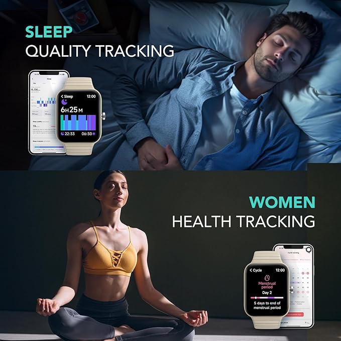 SKG Smart Watch for Women Men (Answer/Make Call), Alexa Built-in, Extra Black Band, IP68 Smartwatch for Android iPhone, 100+ Sport 1.8" Fitness Tracker with Heart Rate SpO2 Monitor, V7 Cyber Beige