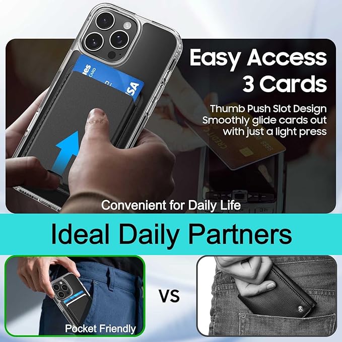 Magnetic for iPhone 13 Pro Max Clear Case with Black Card Holder, Compatible with MagSafe, Slim Shockproof Phone Cover with Detachable Wallet, Built-in Magnet Ring