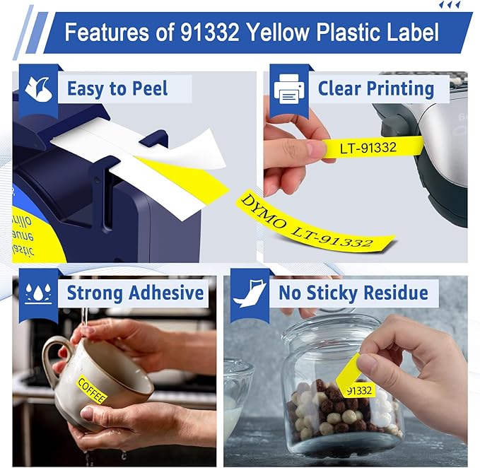 3 Pack Compatible for DYMO LetraTag Label Maker Refills 91332 91202 S0721620 Black on Yellow Plastic Tape 12mm x 4m 1/2'' x 13' for Dymo Label Maker Refill LetraTag 200B LT-100H LT-100T Plus