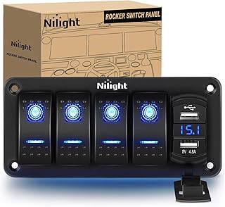 Nilight 4 Gang Rocker Switch Panel with 4.8 Amp Dual USB Charger Voltmeter - Image 1