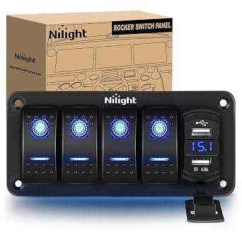 Nilight 4 Gang Rocker Switch Panel with 4.8 Amp Dual USB Charger Voltmeter