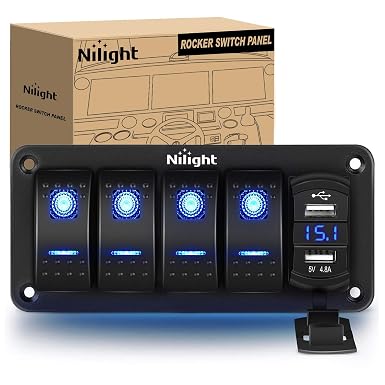 Nilight 4 Gang Rocker Switch Panel with 4.8 Amp Dual USB Charger Voltmeter