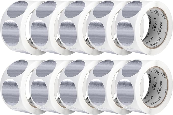 Perco Metallic Silver 2-Inch Perforated Circle Dot Sticker Labels — 10 Rolls, 5,000 Round Stickers — with Permanent Adhesive for Awards, Product Seals, Gift Packaging, Event Marking — Made in USA