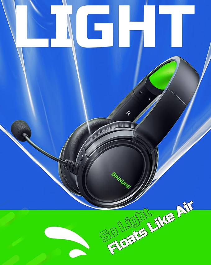 BINNUNE Wireless Gaming Headset for Xbox Series X|S & Xbox One, Low Latency Wireless + Bluetooth, Flip-to-Mute Noise Cancelling Mic, 50mm Drivers, 40H Battery, Over-Ear Headphones