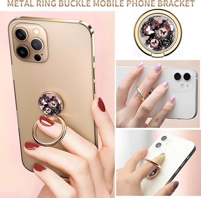 Cell Phone Ring Holder, Cute Metal Phone Grip Stand Finger Ring Kickstand, Flexible 360°Rotation Phone Tablet Case Accessories Compatible with Most Phones Luxury Boho Butterfly