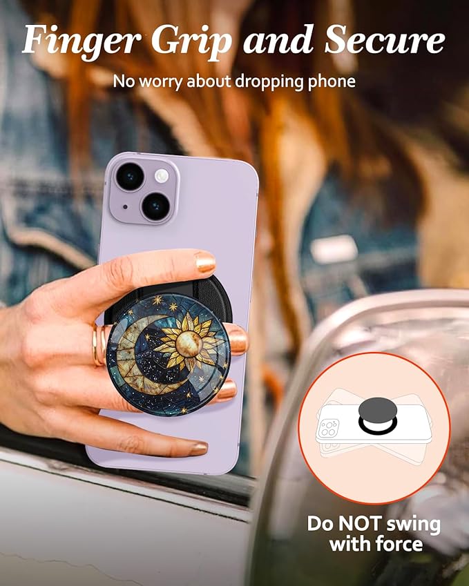 Kidcube Magnetic Phone Grip Compatible with Magsafe - Cell Phone Grip Stand Ring Holder Magnet Kickstand Removable Accessories for iPhone 16 Pro Max/16/15/14/13/12 Series Women Cute Blue Star Moon