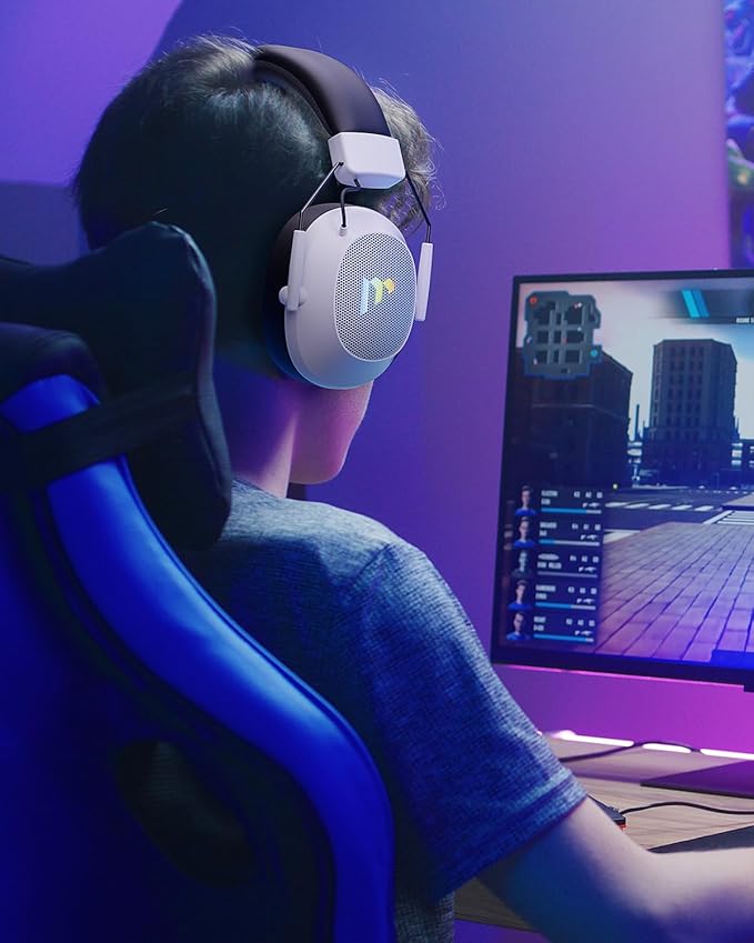 Mytrix Tac Master 2.4GHz Wireless Gaming Headset with Noise Canceling Microphone for PC, PS4, PS5, Mac, Bluetooth 5.3 Gaming Headphones with RGB Light, Surround Sound, 50H Battery (White)