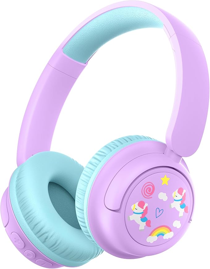 iClever Clever BTH22 Kids Bluetooth Headphones, 60H Play Time, 74/85 dBA Safe Volume, Bluetooth 5.4, USB C, Over Ear Kids Headphones Wireless with Mic AUX Cord for iPad/Tablet/Travel/School, Lilac