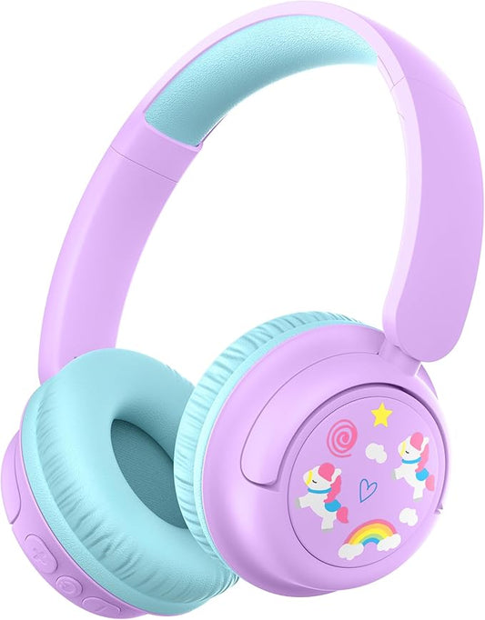 iClever Clever BTH22 Kids Bluetooth Headphones, 60H Play Time, 74/85 dBA Safe Volume, Bluetooth 5.4, USB C, Over Ear Kids Headphones Wireless with Mic AUX Cord for iPad/Tablet/Travel/School, Lilac
