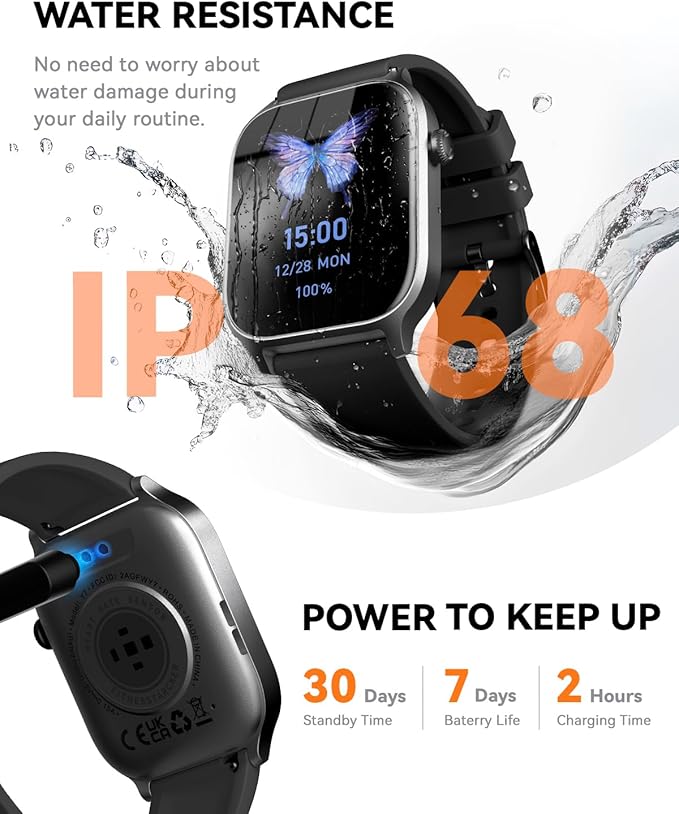 Smart Watches for Women Men, Fitness Tracker Watch with 110 Sports Modes, Step Counter/Sleep Monitor/Pedometer, IP68 Waterproof, Bluetooth Call & Music Control Smartwatch for iPhone/Android,Black