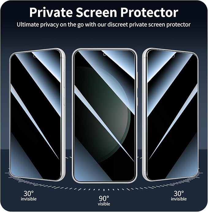 Privacy Screen & Camera Lens Protector for Samsung Galaxy S23 FE, Anti-Spy Tempered Glass, Dark Private Black Protection, 9H Hardness Anti-Scratch 2.5D Curved Edges Case-Friendly, 3 Pack Each